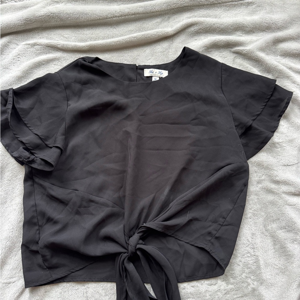 She + Sky Black Tie-Front Top